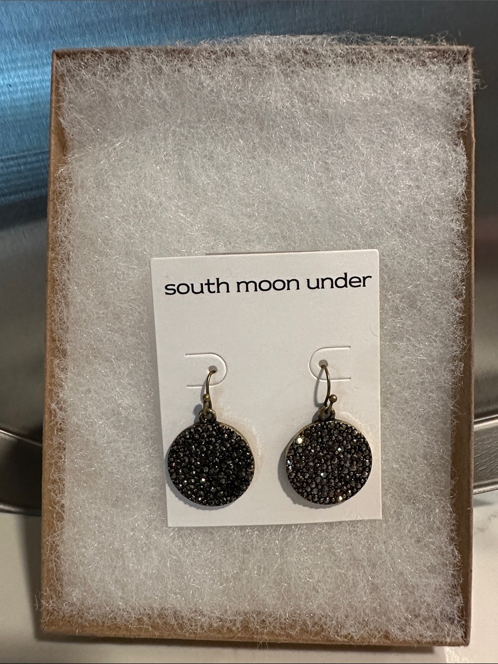South Moon Under Black Pave Round Drop Earrings